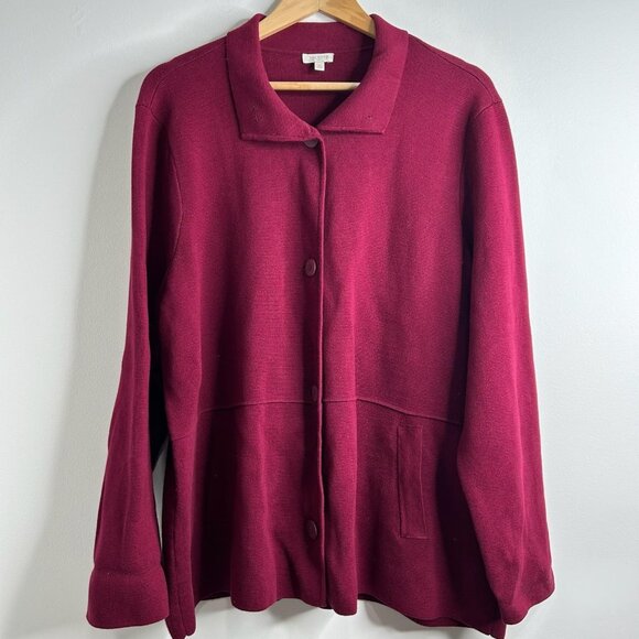 Talbots Sweater Blazer Jacket Womens 3X Dark Red Button Front Cardigan Knit - Picture 1 of 10
